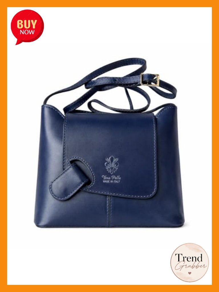 Italian Leather Crossbody Bag Purse Structured Satchel Adjustable Strap Zipper